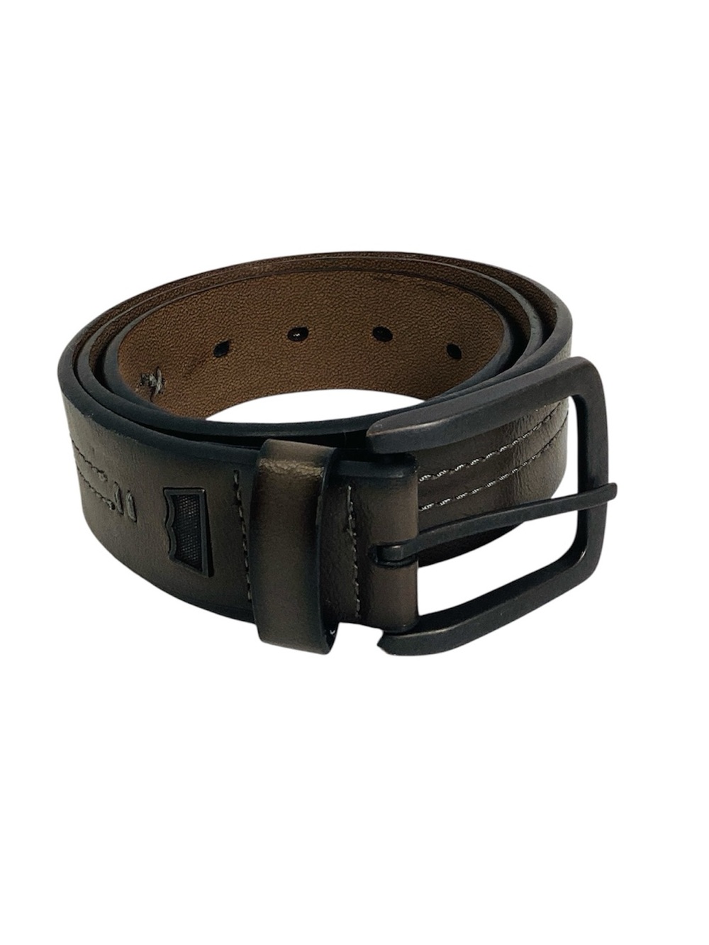 💚 Levis Dark Brown Leather Belt with Matte Black Buckle